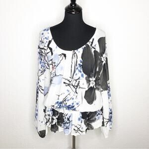 Animale white blue black floral peplum peasant style top size FR 46 or US XL